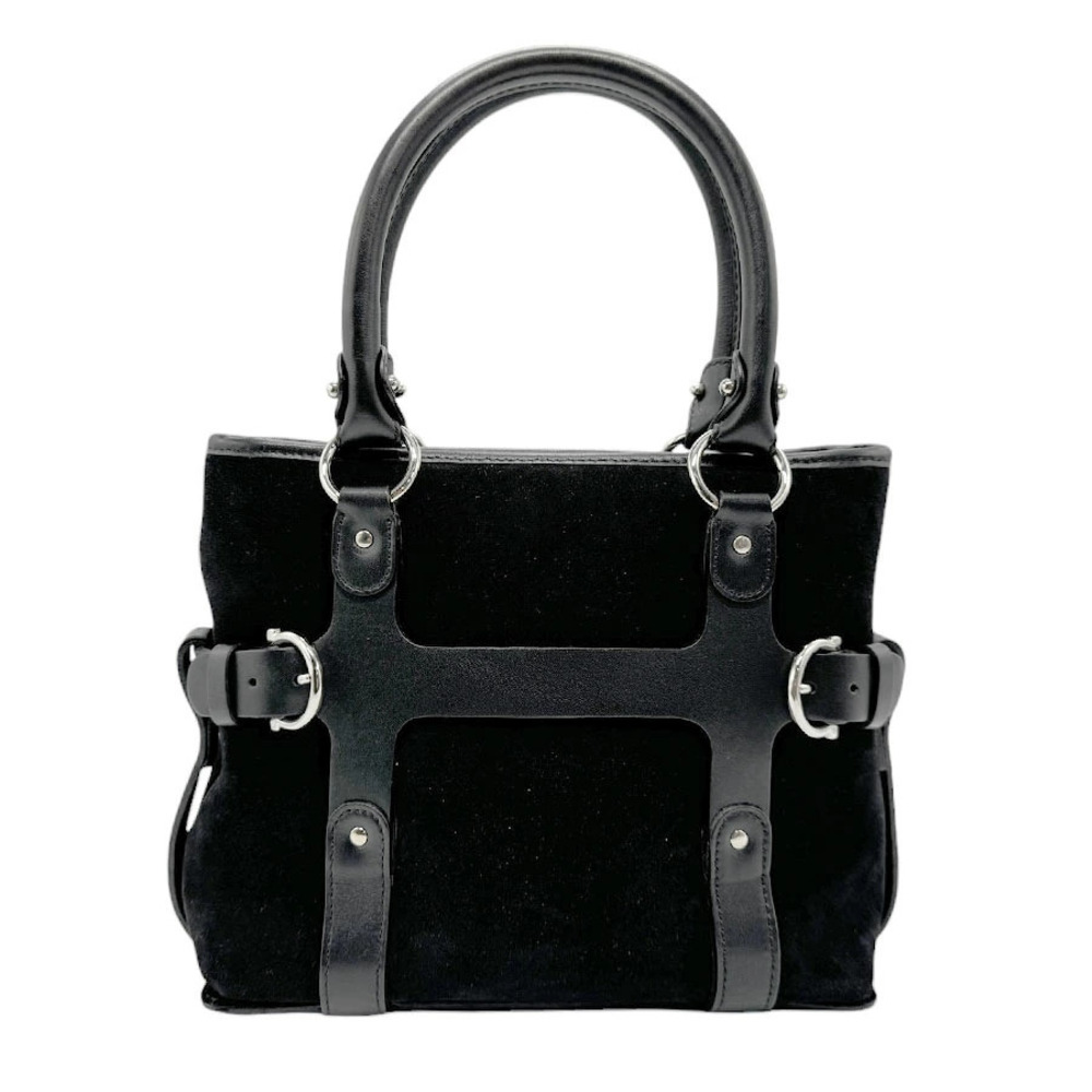 Salvatore Ferragamo shoulder handbag suede bag black leather Black